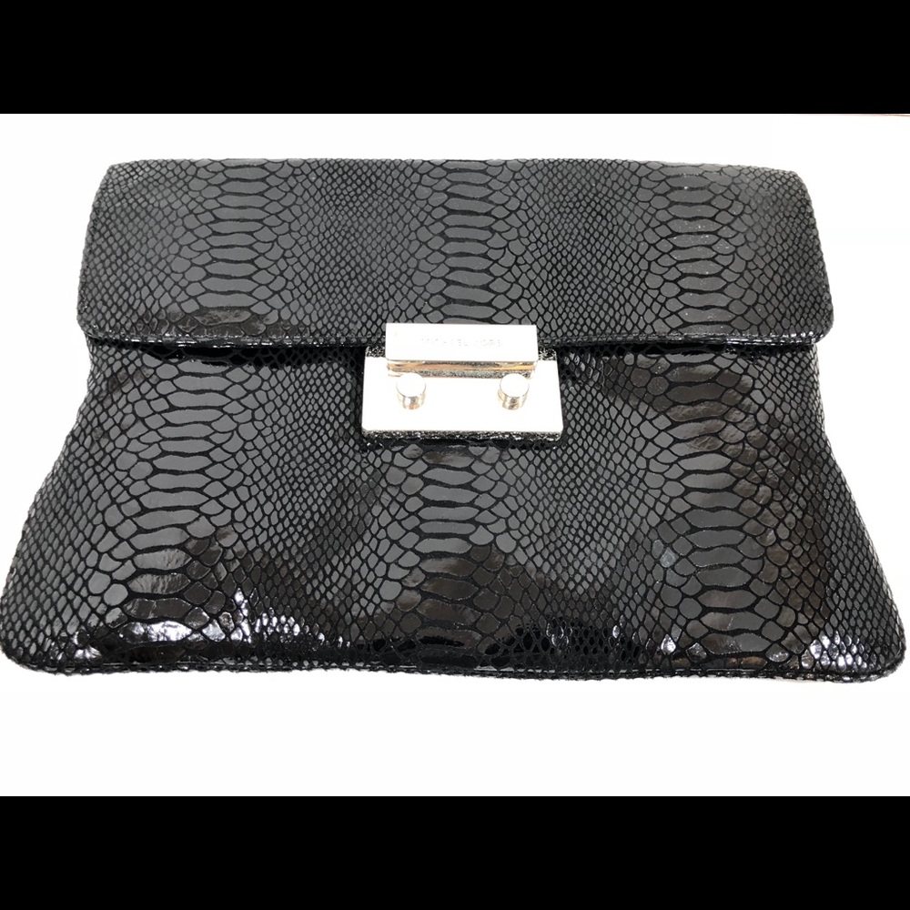 Womens michael kors black patent clutch